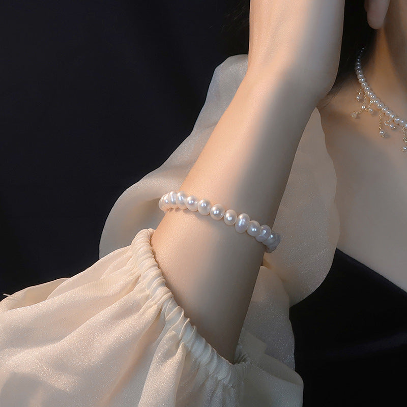 Vintage Luxury Geometric Cubic Zirconia Inlaid Pearl Bracelet for Women