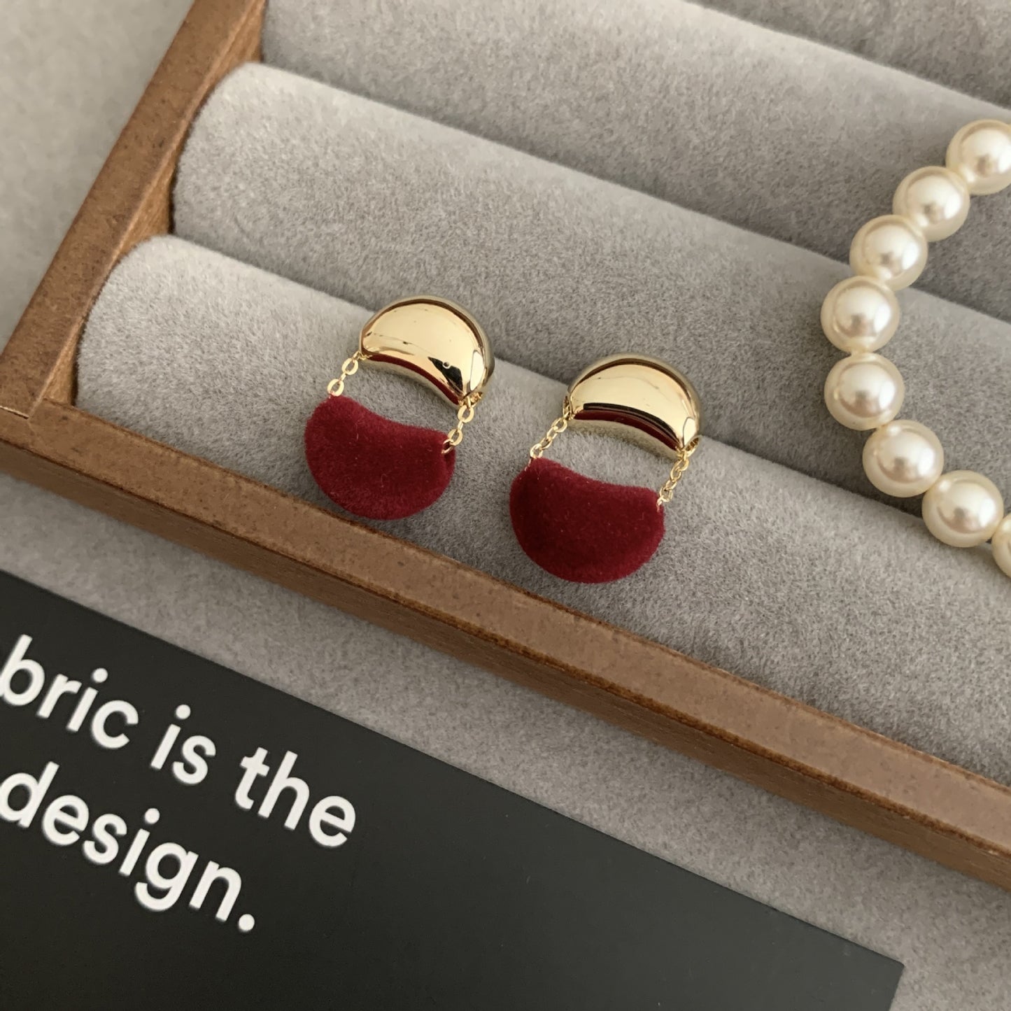 Elegant Geometric Dangle Stud Earrings for Women with Red Tassels, Alloy Base and Gold Plated Finish