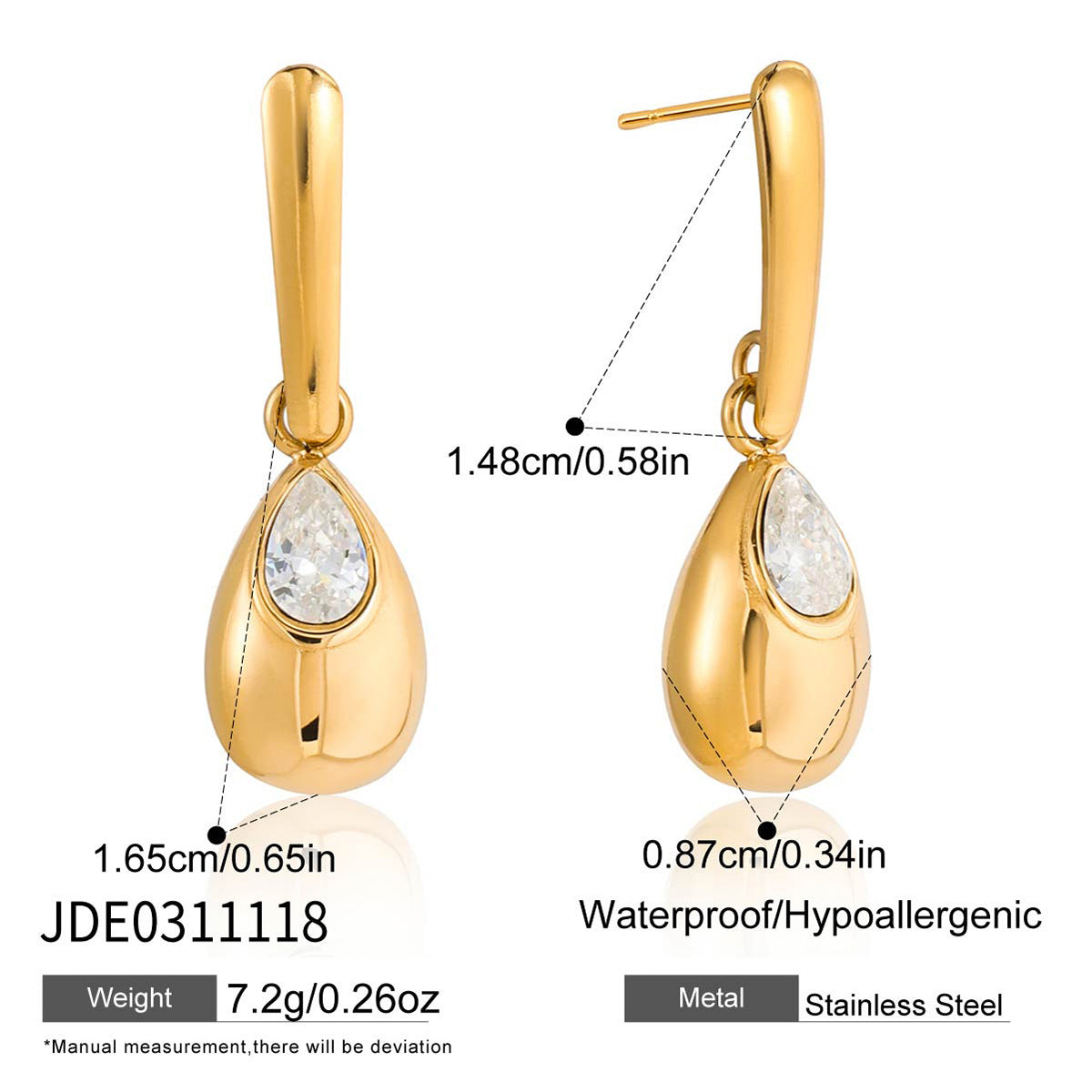 Elegant Teardrop Geometric Stainless Steel Plated Cubic Zirconia Earrings for Women