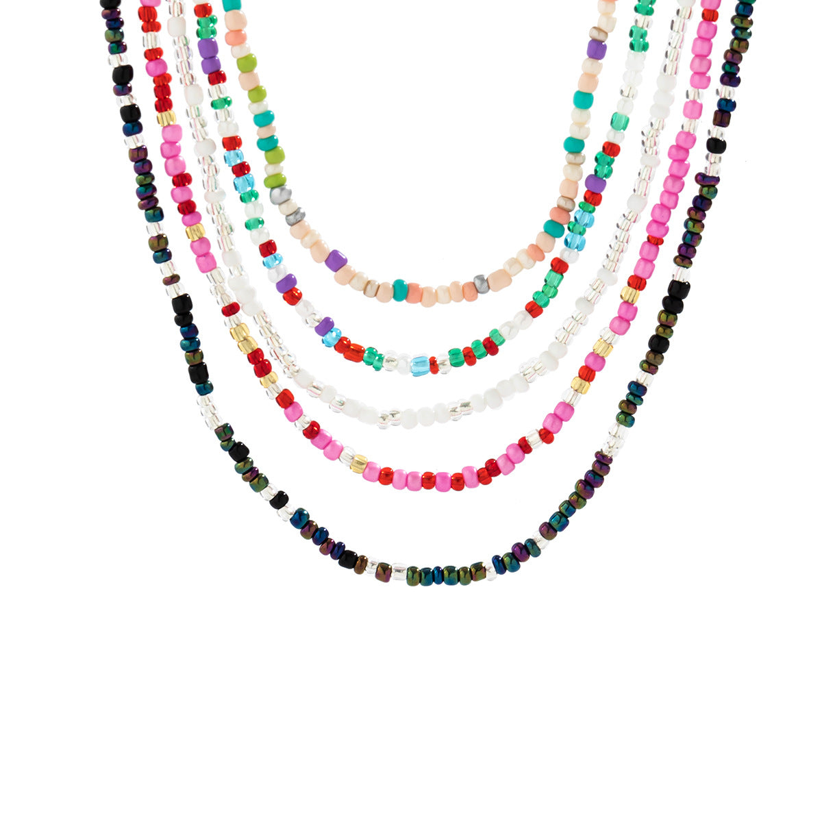 Bohemian Style Geometric Pendant Necklace Set for Women with Beaded Accents, Resin Plastic Construction, and Ball Chain