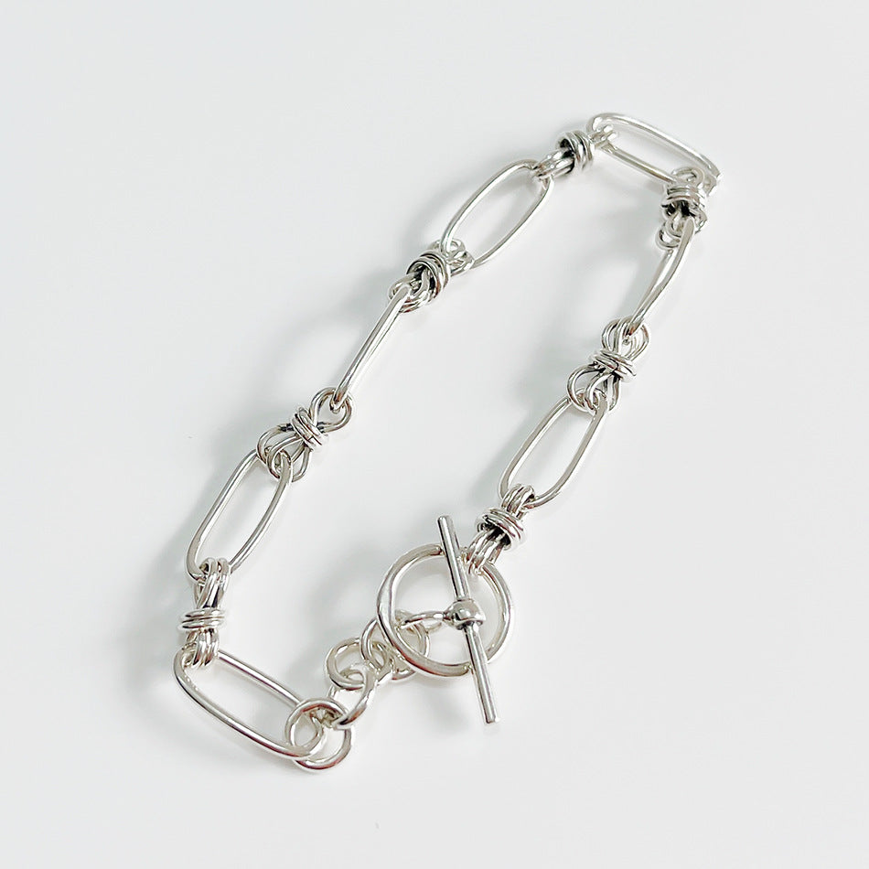 Bracciale vintage minimalista in argento sterling 925 con perline geometriche rotonde a pois