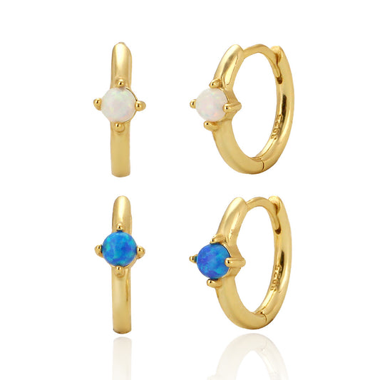 Orecchini a clip geometrici minimalisti in argento sterling S925 con intarsio di opale per donna
