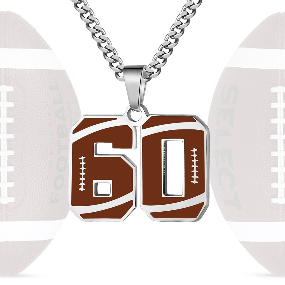 Motivational Football Number Pendant Necklace for Men in Stainless Steel with Polished Finish and Letter/Number Design