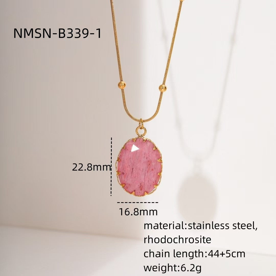 Fashionable Geometric Red Jasper Pendant Necklace for Women in Titanium Steel with 18K Gold Plating