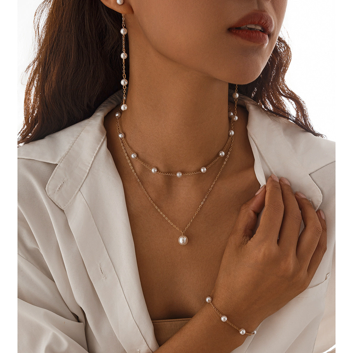 Elegant Geometric Alloy Plated Necklace with Imitation Pearl Pendant for Women