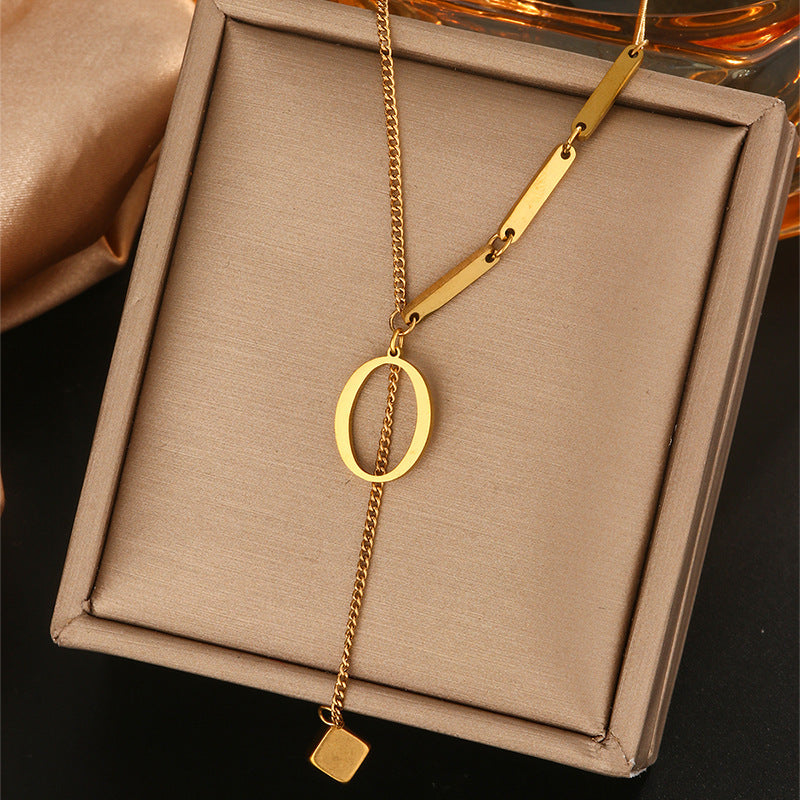 Minimalist Titanium Steel Letter Pendant Necklace with Tassel for Women