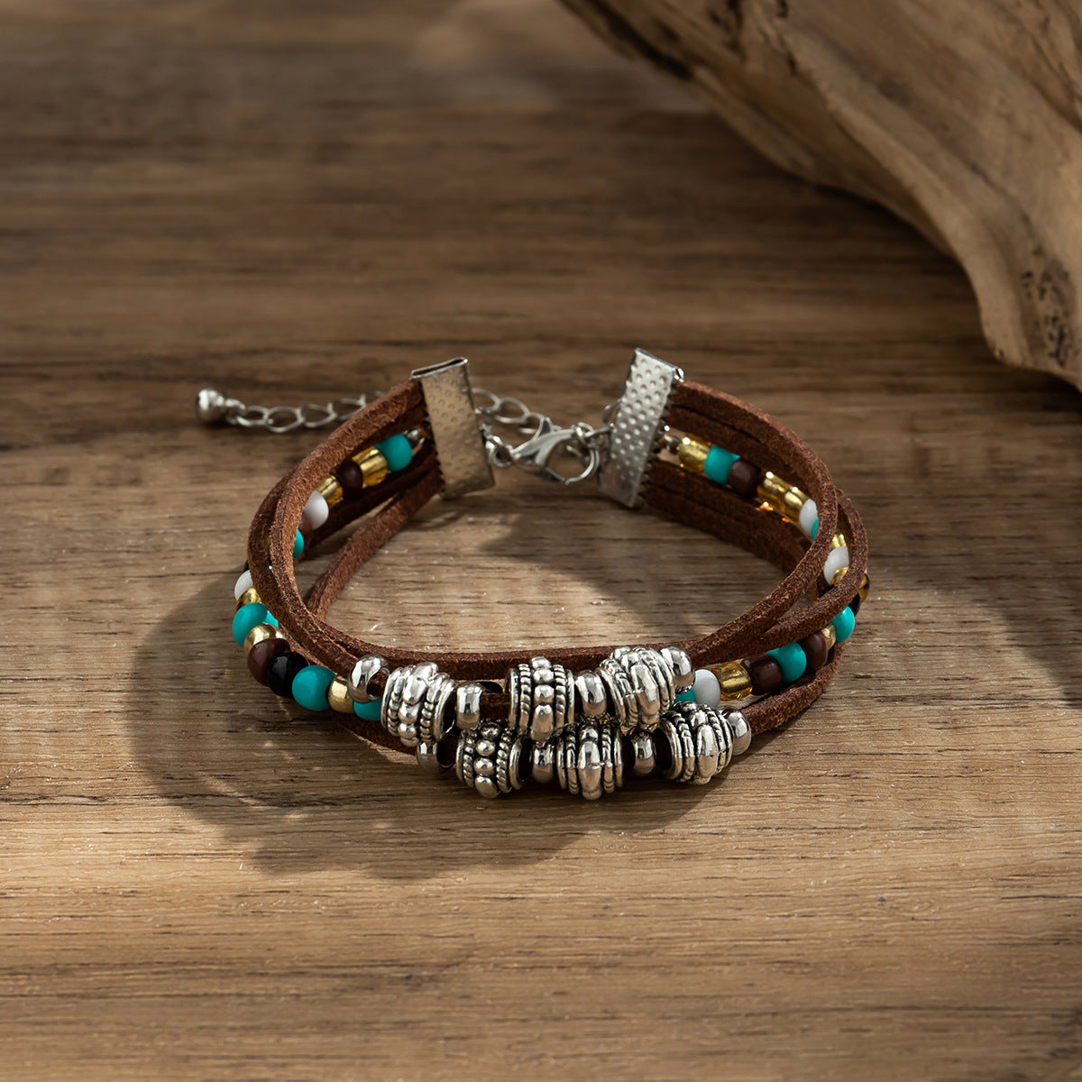 Vintage Minimalist Zinc Alloy Plated Animal Leaf Leather Bracelet Unisex Woven Beaded Hand Rope