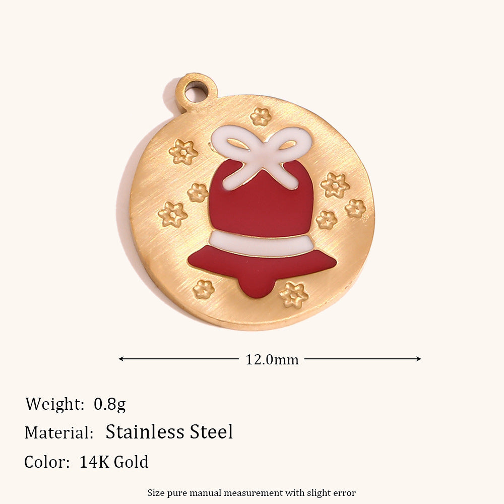Colgante de acero inoxidable con forma de corazón y temática navideña, chapado en oro de 14 quilates, con diseño de reno, muñeco de nieve y calcetín para mujer