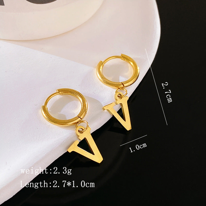 Minimalist Luxury Letter Brass Plated Earrings with Stainless Steel Posts for Women