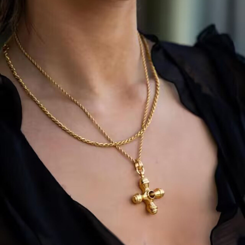 Collana Pendente a Croce Geometrica Stile Palazzo Vintage da Donna con Costruzione in Lega e Finitura Elettroplaccata