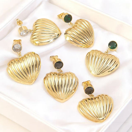 Vintage Elegant Heart Shaped Stainless Steel Plated Earrings with Cubic Zirconia
