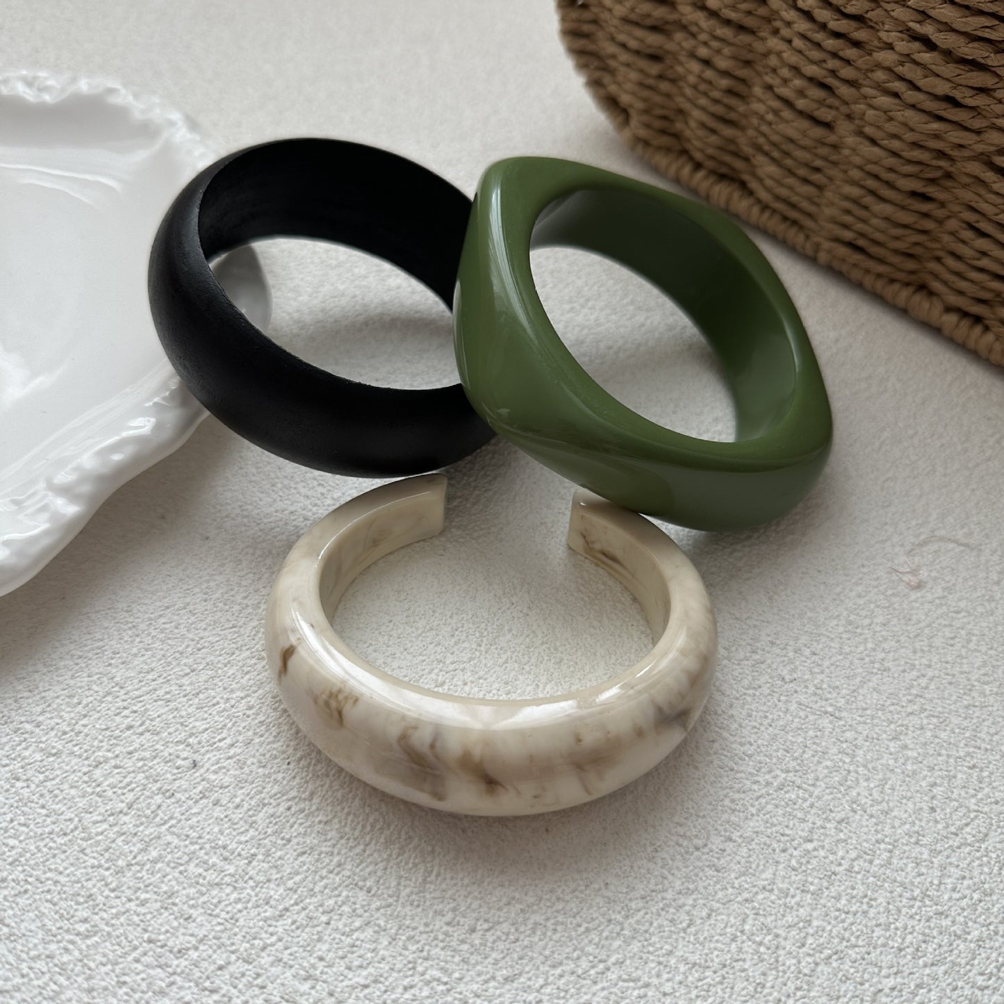 Vintage Minimalist Geometric Marble Texture Acrylic Plated Bracelet