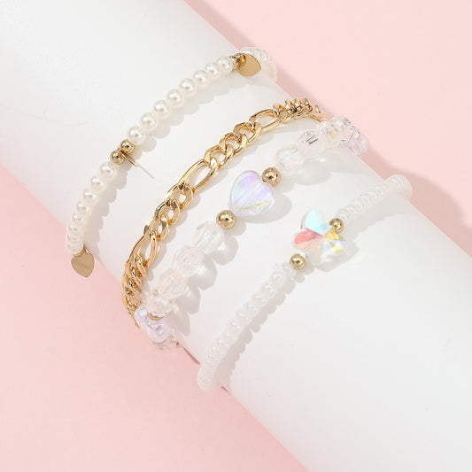 Braccialetto Minimalista a Cuore per Ragazze, in Vetro con Dettagli Colorati, Gioiello Estivo dell'Amicizia