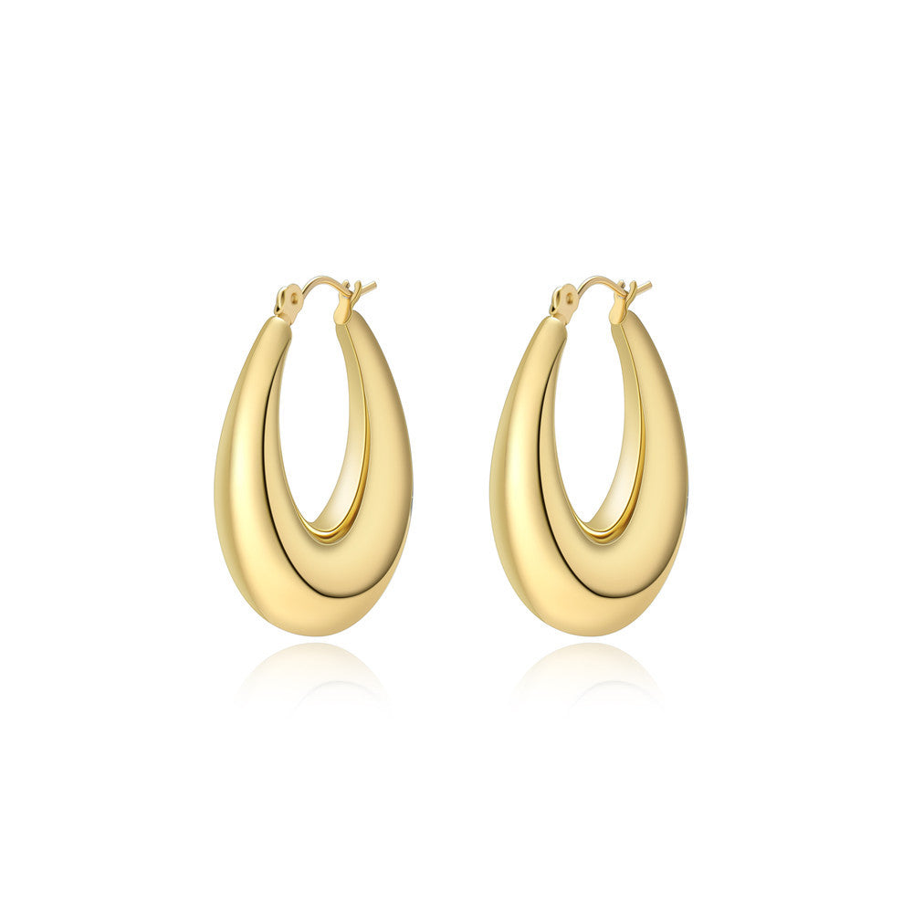 Pendientes Geométricos Minimalistas de Acero Inoxidable con Baño de Oro de 18K para Mujer, Estilo Aro Hueco, Joyería de Moda