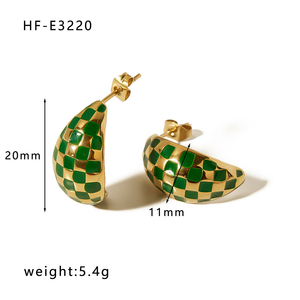 Orecchini Vintage da Donna in Acciaio al Titanio con Smeraldo Verde a Cuore, Zirconia Incastonata, Finitura Placcata e Design Elegante Minimalista