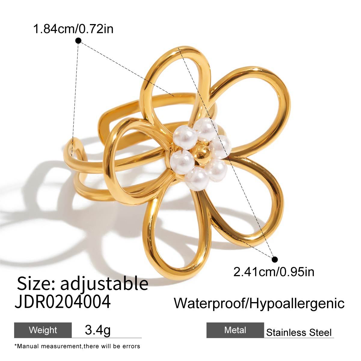 Elegant Geometric Floral Titanium Steel Ring with Pearl Inlay Plated Finish for Women