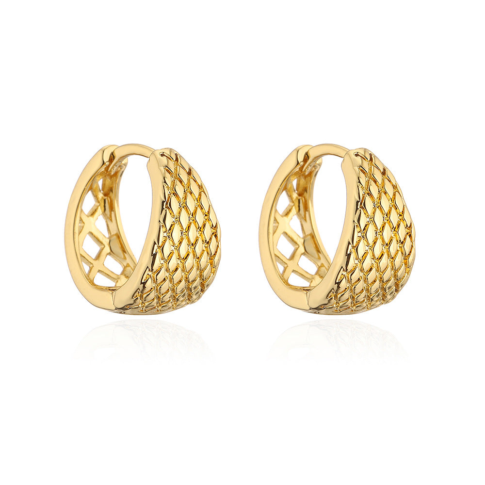 Orecchini a cerchio geometrici minimalisti vintage in rame con placcatura in oro da donna