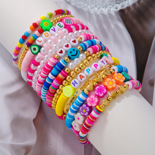 Casual Resin Acrylic Pearl Bracelet with Letter and Floral Pattern