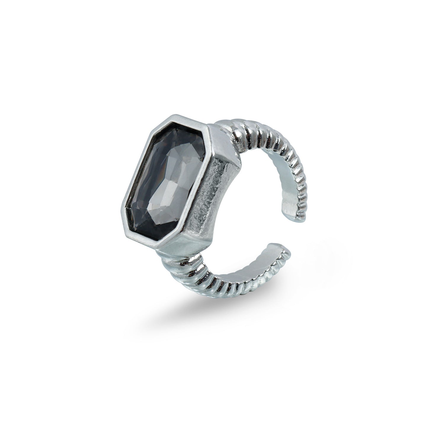 Sweet Streetwear Geometric Black Rhinestone Plated Adjustable Ring for Women