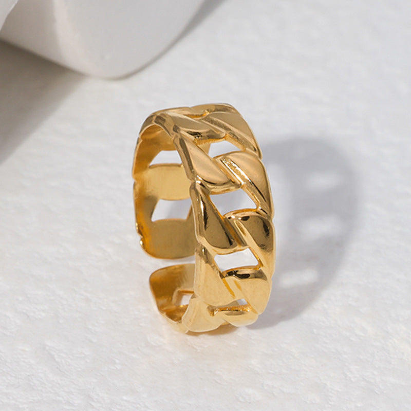 Anello regolabile in acciaio inossidabile con geometria stile punk con finitura placcata per uomo e donna