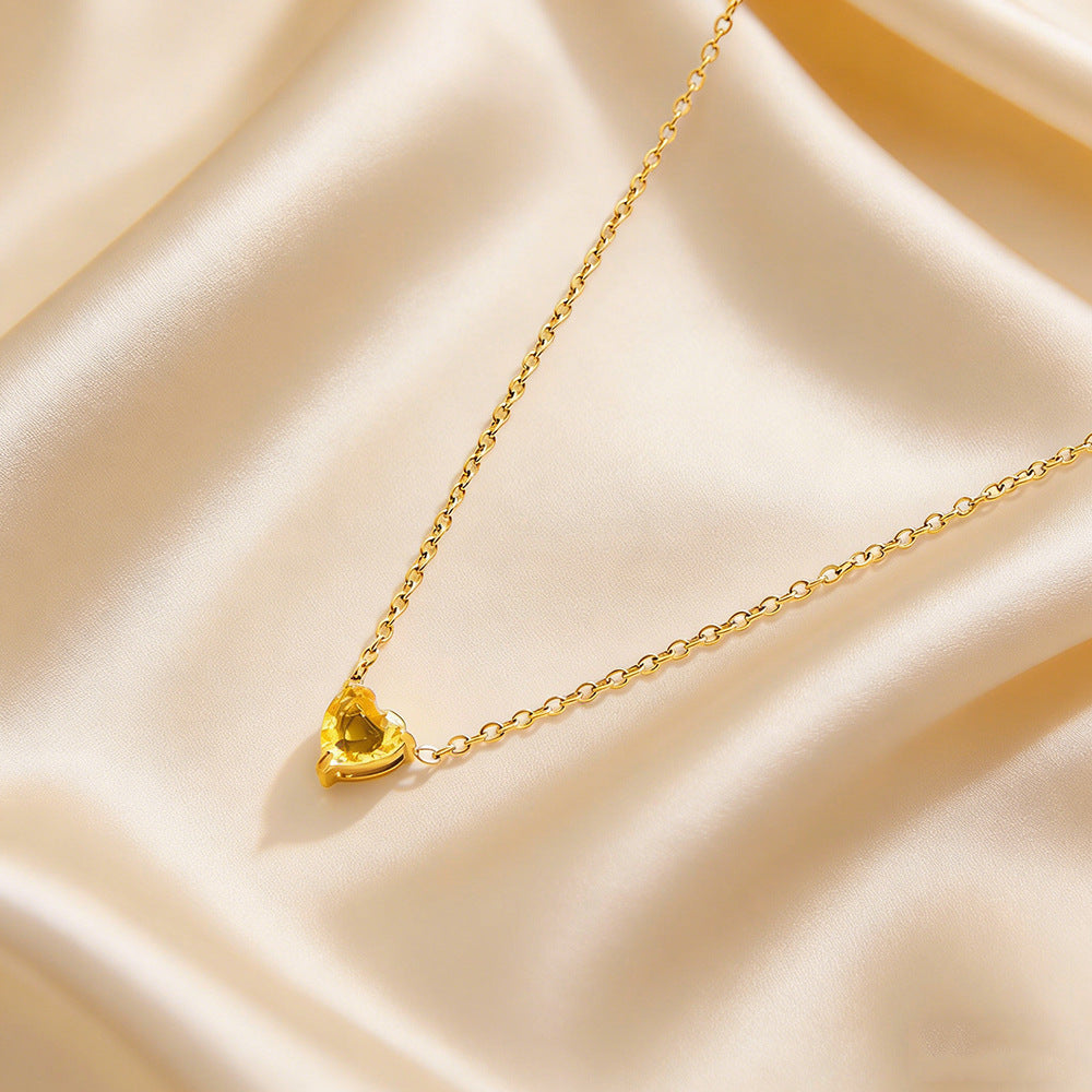Elegante collana da donna in acciaio inossidabile placcato a forma di cuore con pietra natale di dicembre