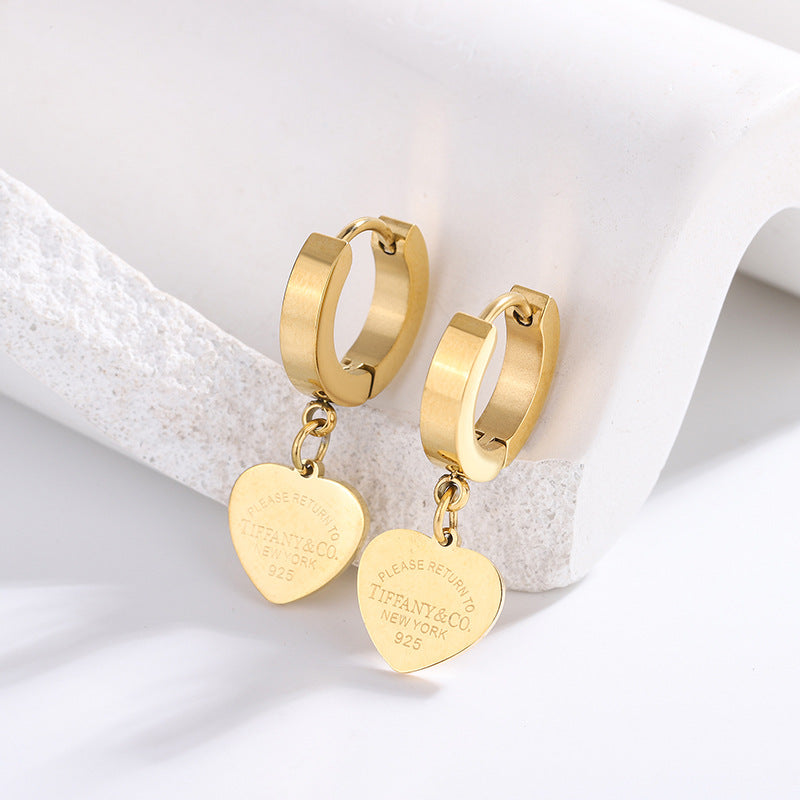 Vintage Gold Plated Titanium Steel Heart Earrings for Women