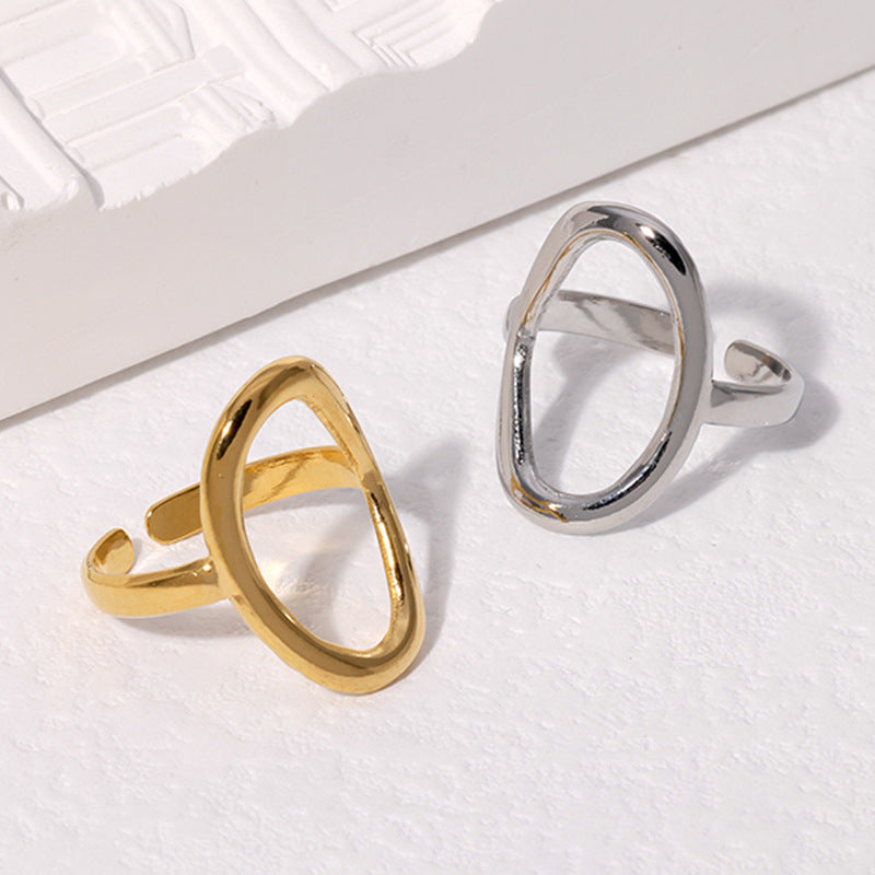 Minimalist Geometric Titanium Steel Adjustable Open Ring for Women with Irregular Shape and Plated Finish