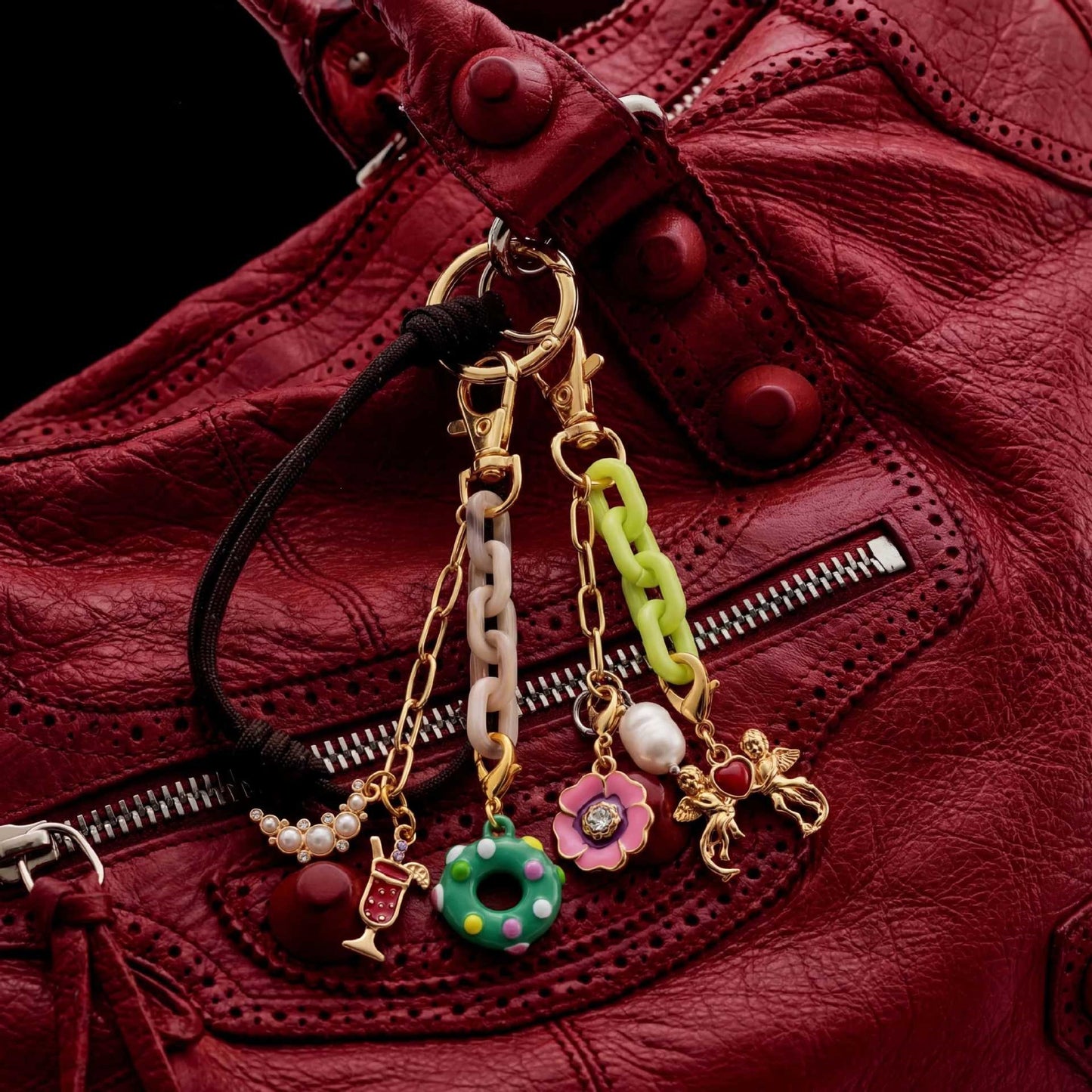 Minimalist Sweet 18K Gold Plated Brass Floral DIY Charm Bar Bag Pendant Keychain