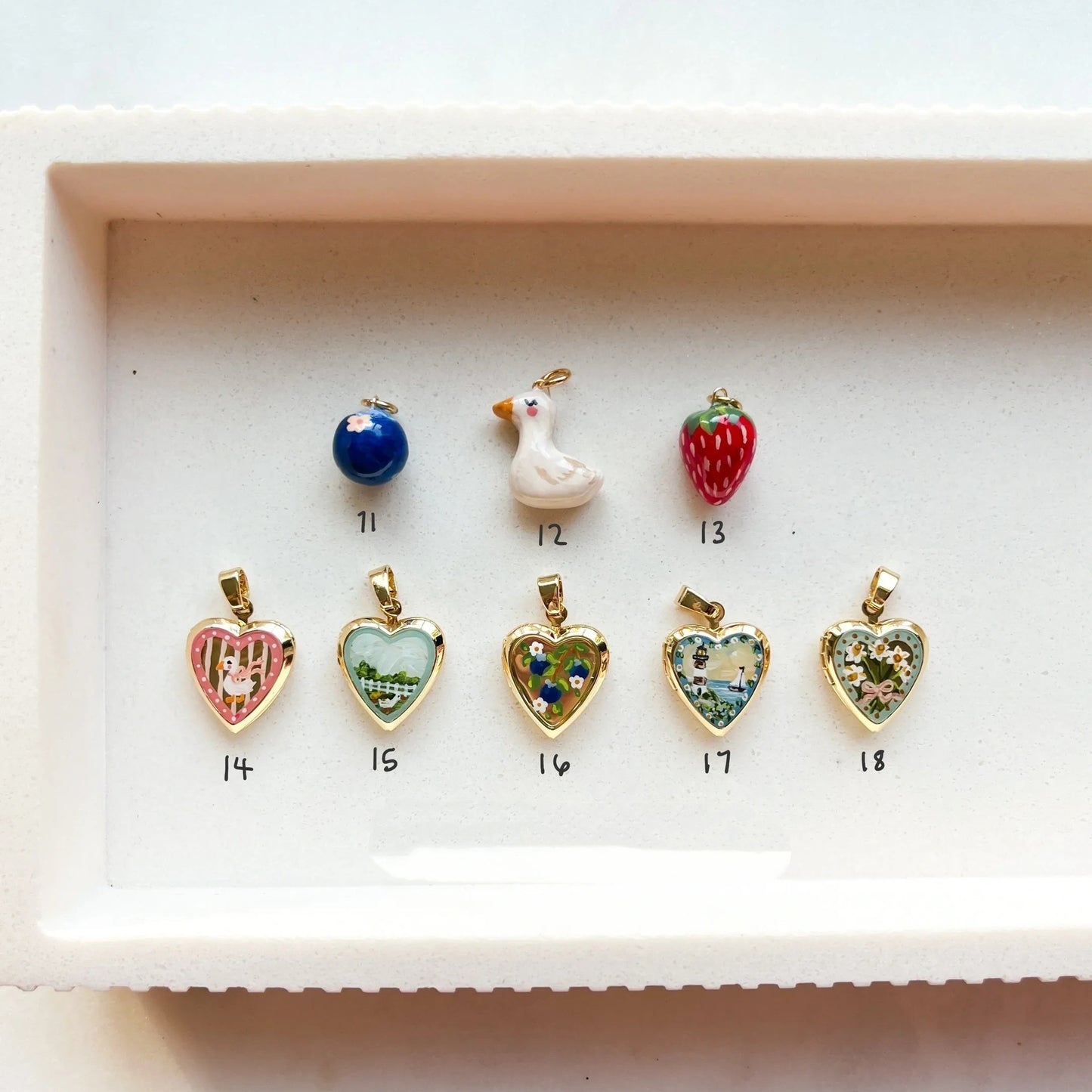 Minimalist Luxury Heart Shaped 18K Gold Plated Brass Pendant with Fruit and Floral Motifs