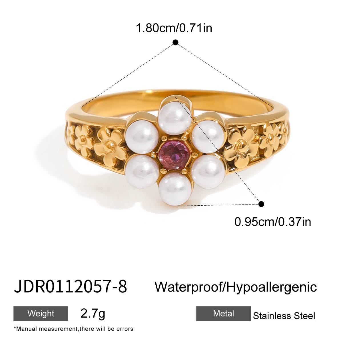 Elegant Geometric Stainless Steel Plated Ring with Pearl Inlay for Women
