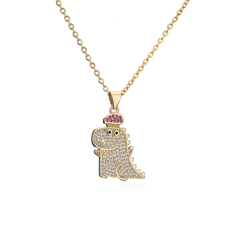 Collana con Pendente Dinosauro Geometrico in Rame con Placcatura in Zirconia Micro-Incastonata
