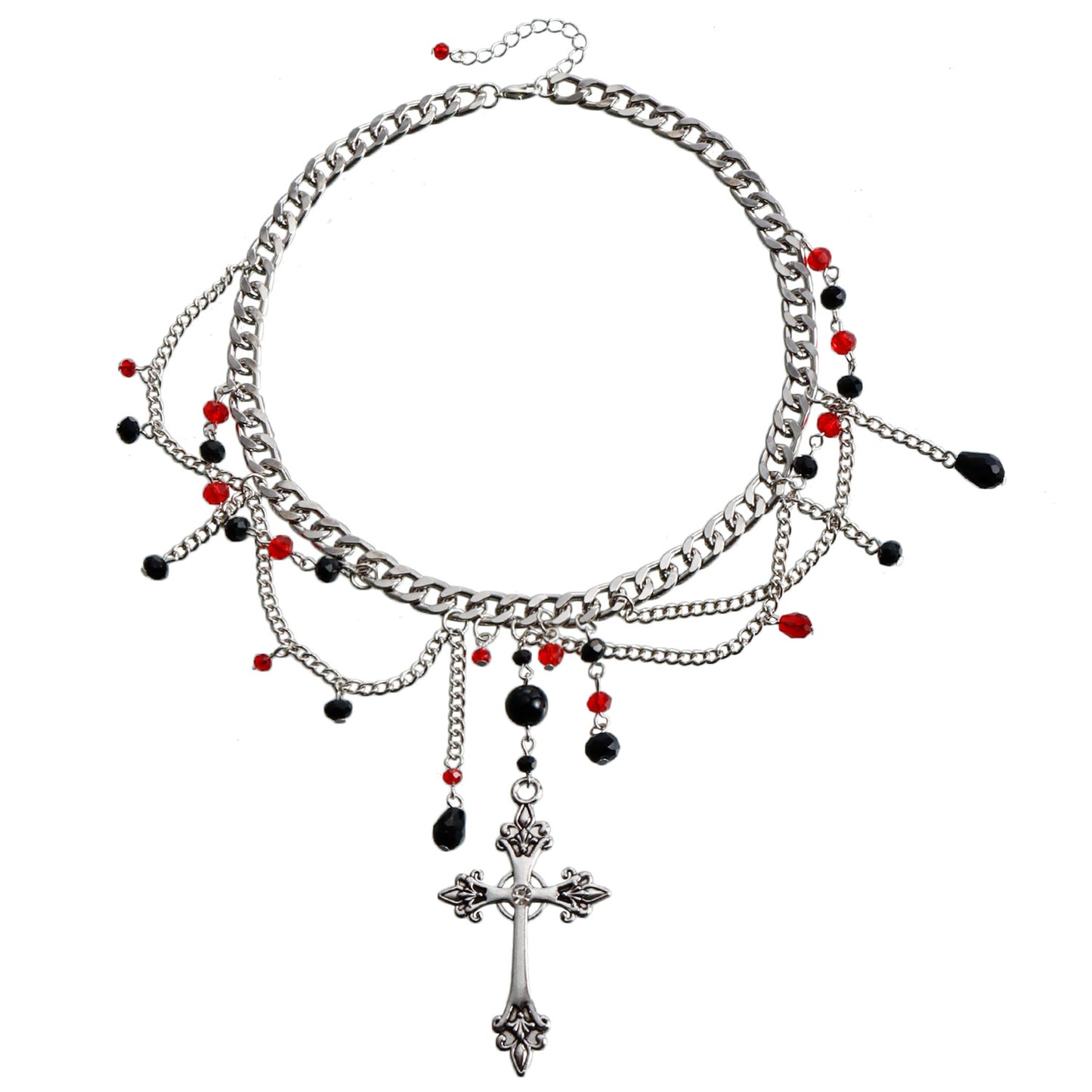 Minimalist Geometric Cross Pendant Necklace for Women with Alloy Chain and Rhodium Plating