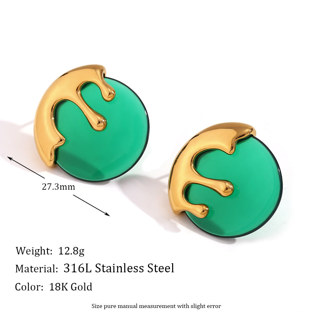 Vintage French-Style Geometric Stainless Steel Earrings with 18K Gold Plating for Women