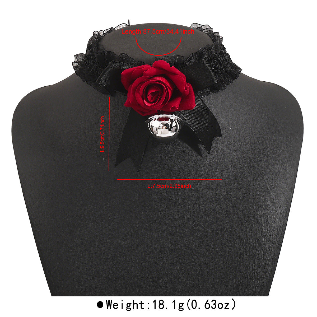 Gargantilla romántica oscura con lazo y rosa floral con encaje y cadena de hierro para mujer