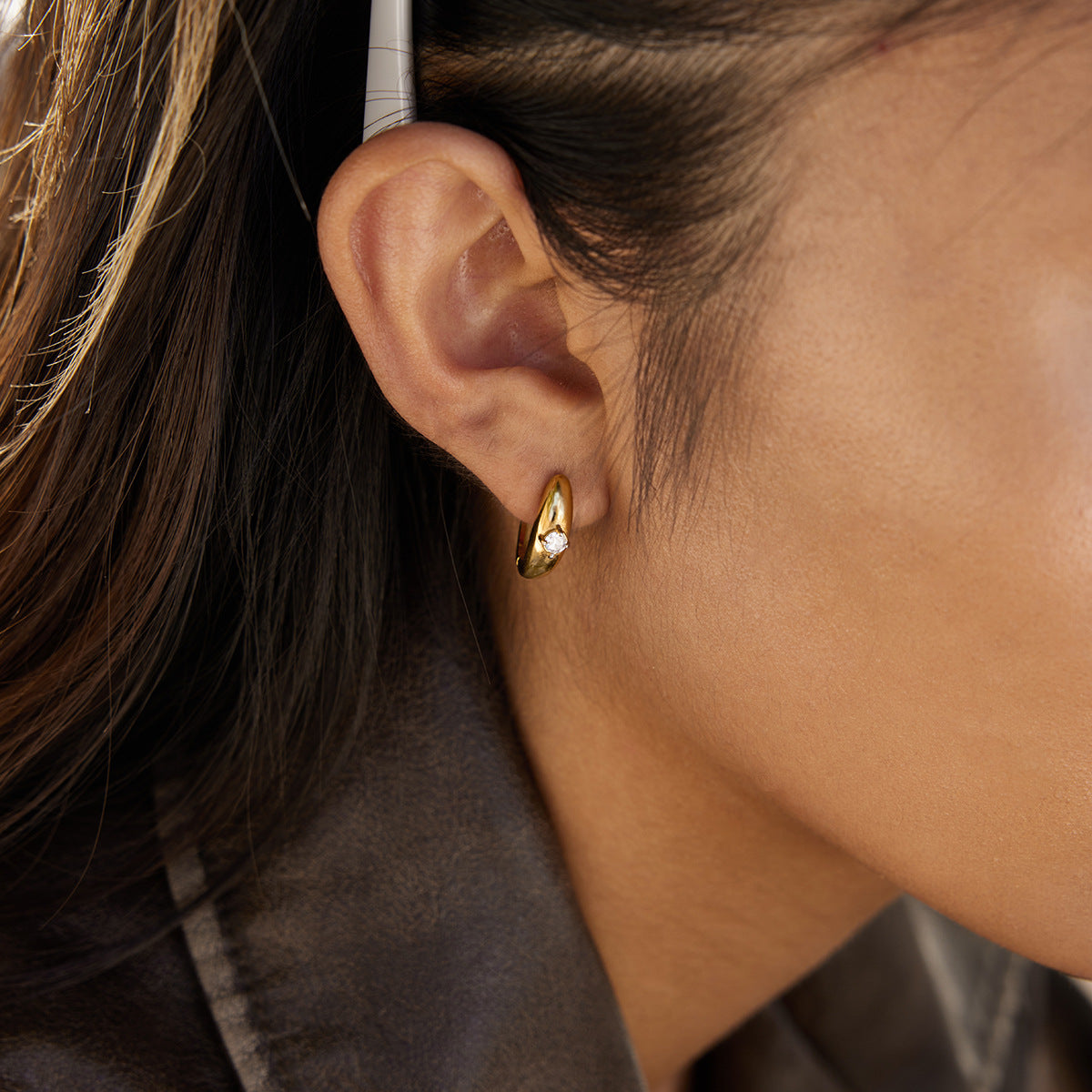 Orecchini a Cerchio Geometrici in Acciaio Inossidabile con Strass, Placcati per Donna, Gioielli di Lusso Minimalisti alla Moda
