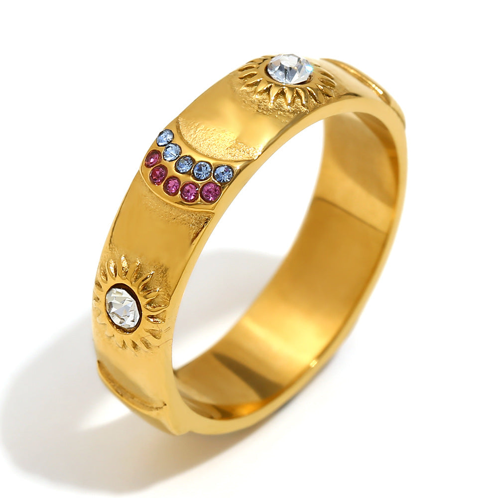 Elegant Geometric 18K Gold Plated Stainless Steel Ring Bracelet Earring Set for Women