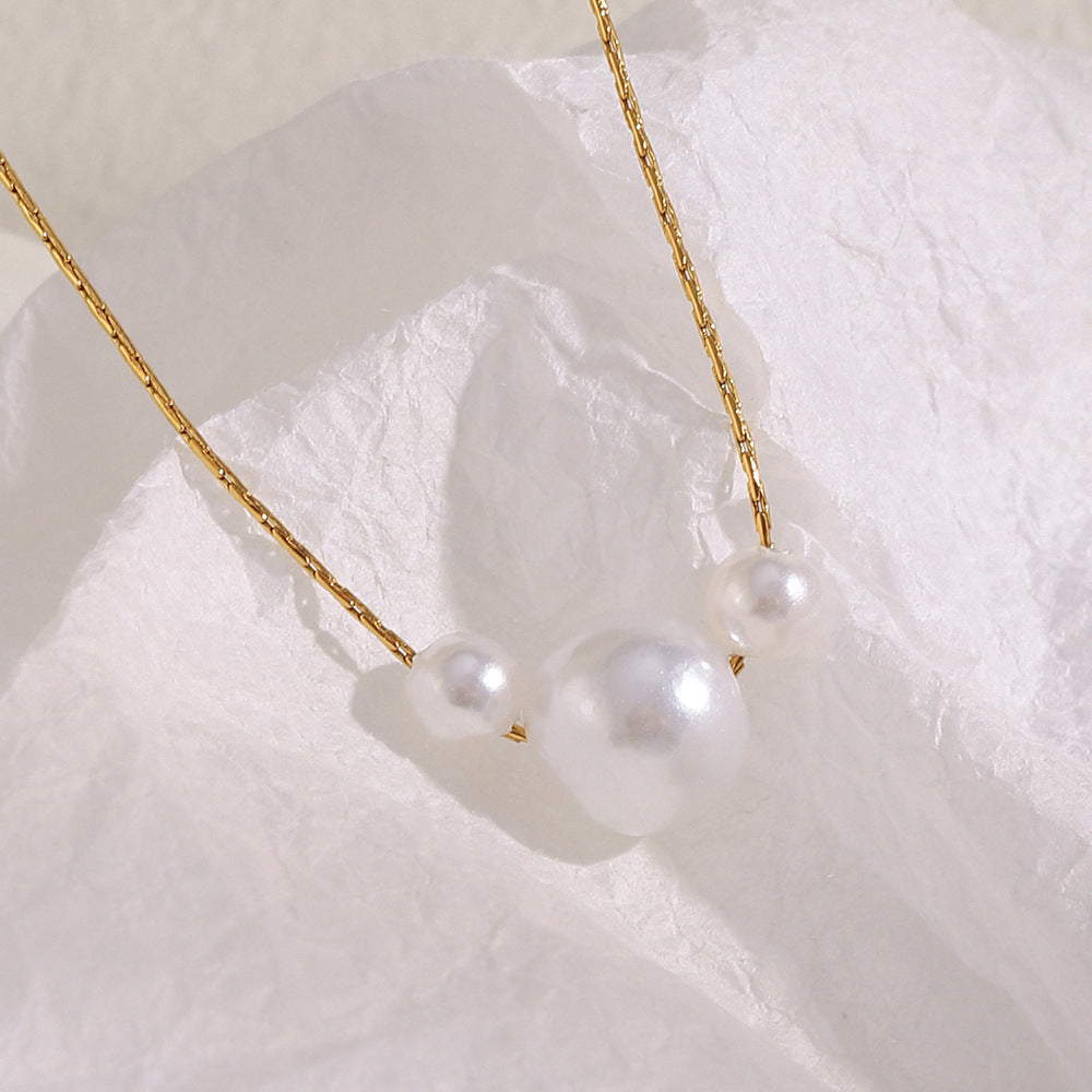 Minimalist Geometric Stainless Steel Plated 18K Gold Fake Pearl Necklace for Women