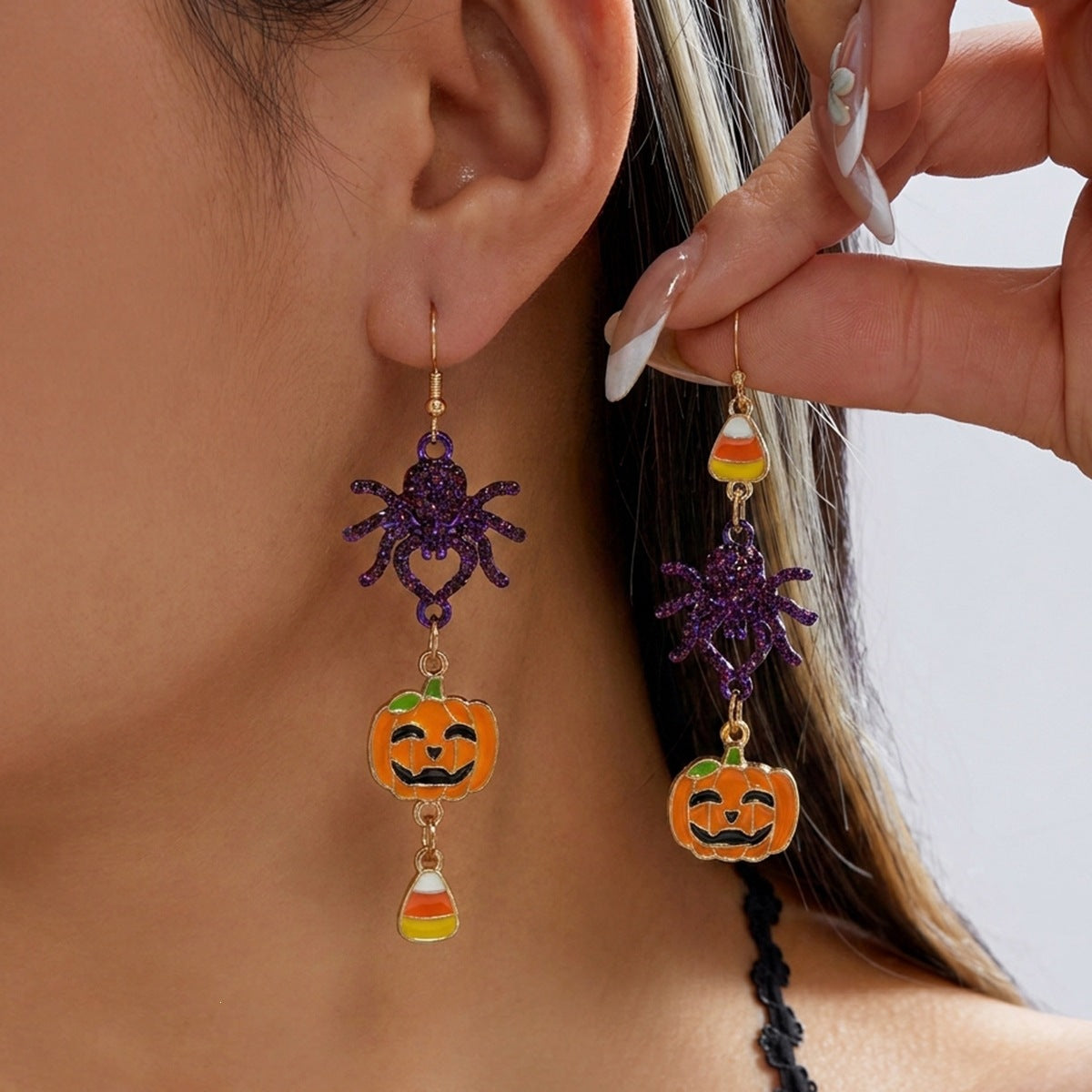 Punk Plated Alloy Cartoon Pumpkin Black Cat Smile Earrings for Women