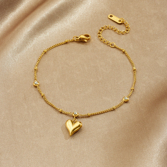 Minimalist Gold Plated Stainless Steel Heart Rhinestone Bracelet for Women