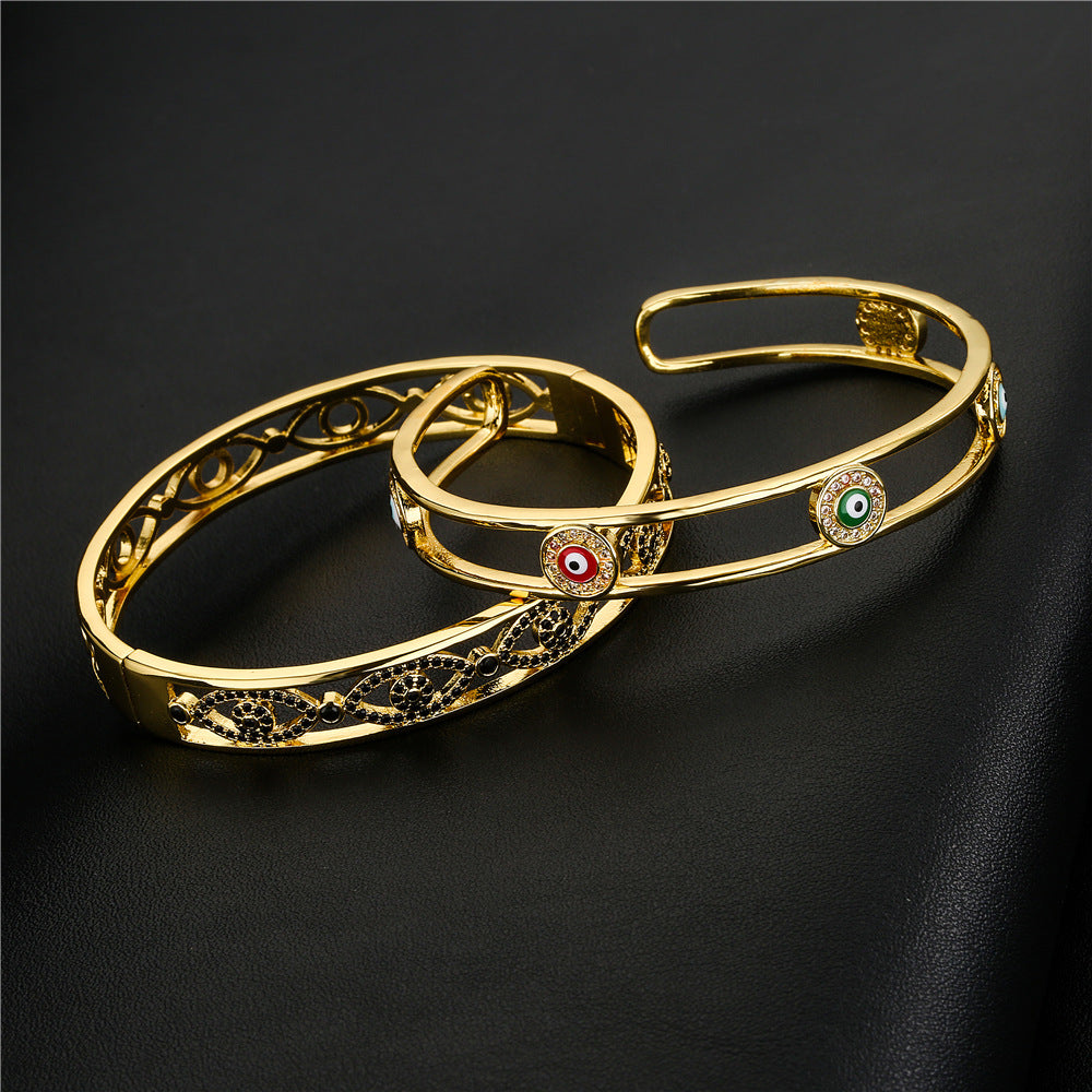 18K Gold Plated Brass Drip Oil Cubic Zirconia Evil Eye Bracelet