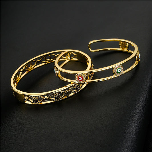 18K Gold Plated Brass Drip Oil Cubic Zirconia Evil Eye Bracelet