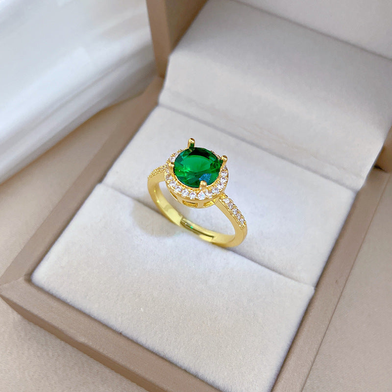 Minimalist Sweet Micro-Inlaid Cubic Zirconia Crown Brass Adjustable Ring for Women