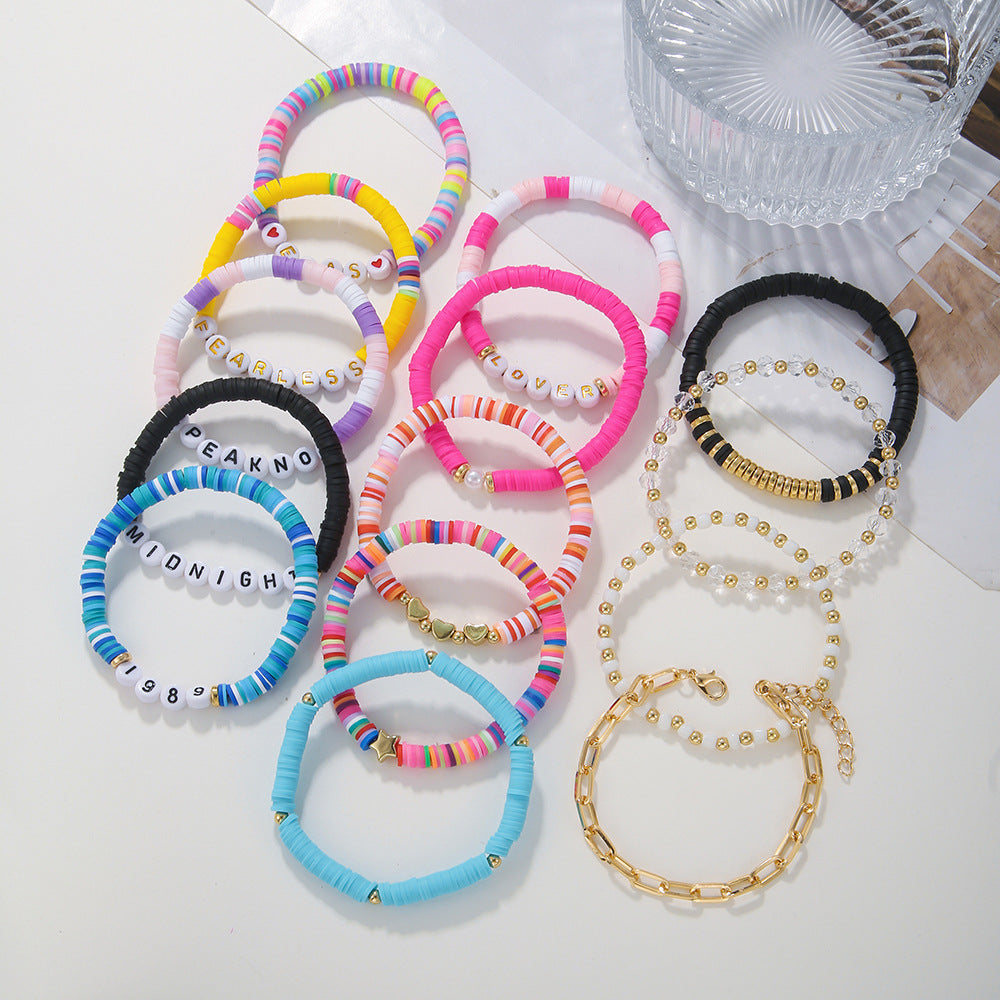 Bohemian Colorful Resin Geometric Round Layered Bracelet