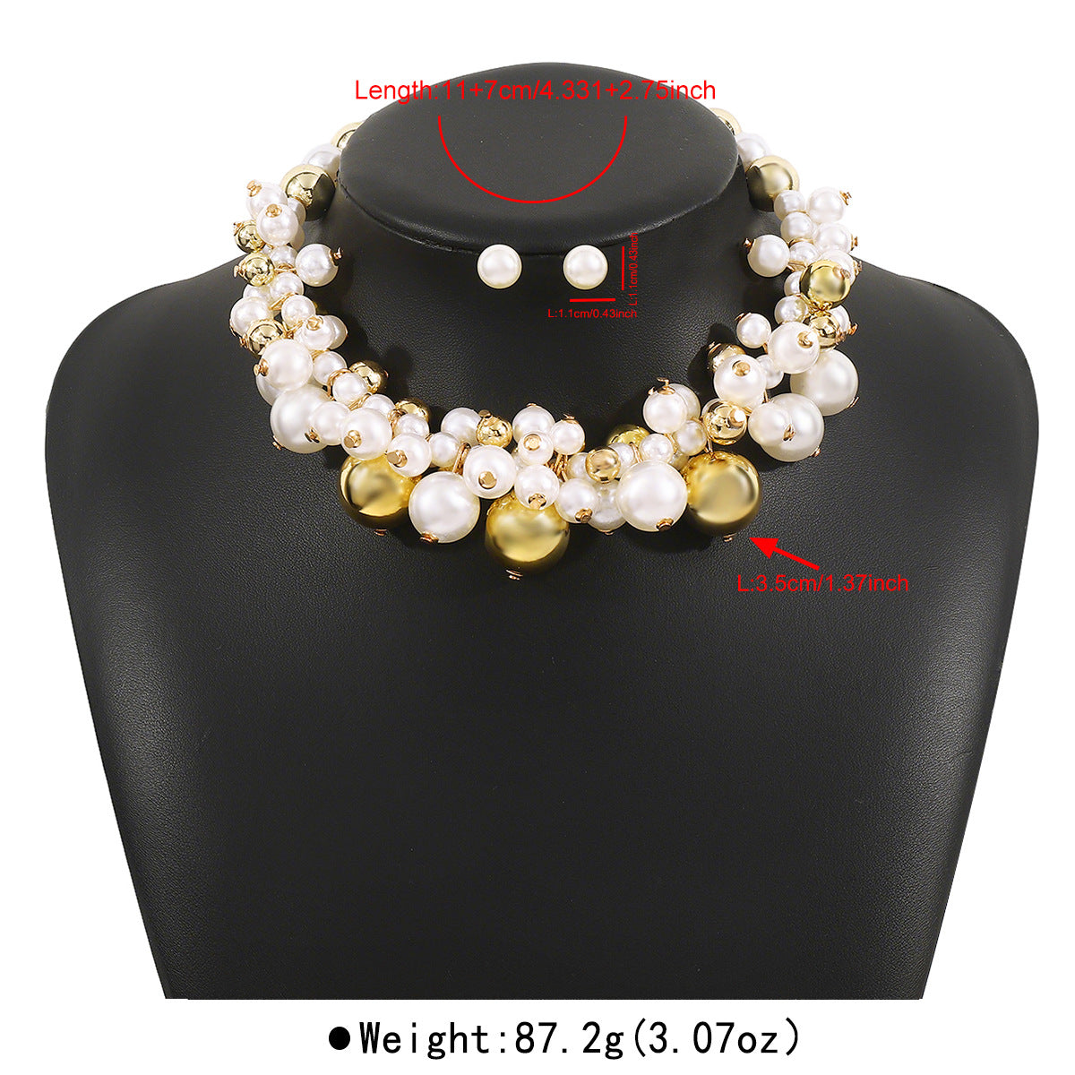 Set collana girocollo corto di perle in elegante stile lussuoso con orecchini abbinati a perno da donna