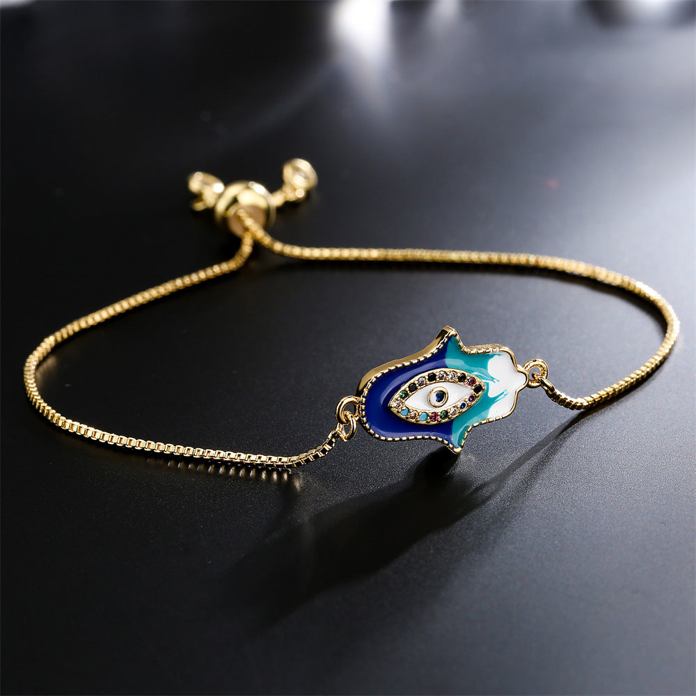 Geometric Gold Plated Drip Oil Brass Bracelet with Micro-Inlaid Cubic Zirconia for Women