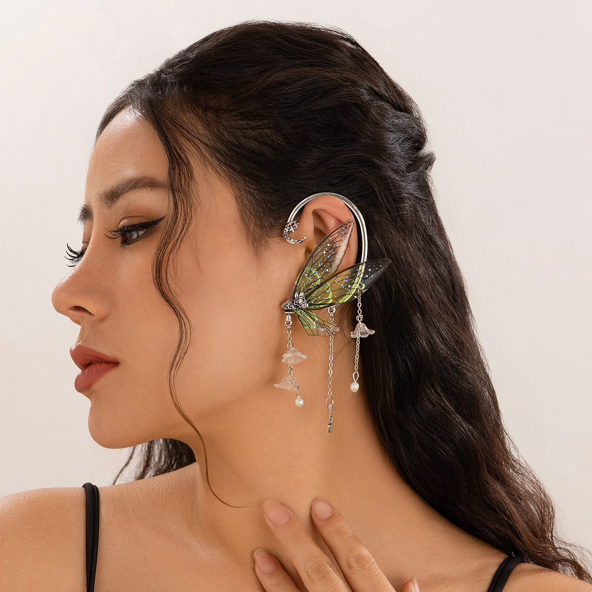 Plated Alloy Butterfly Wing Ear Cuff with Tassel