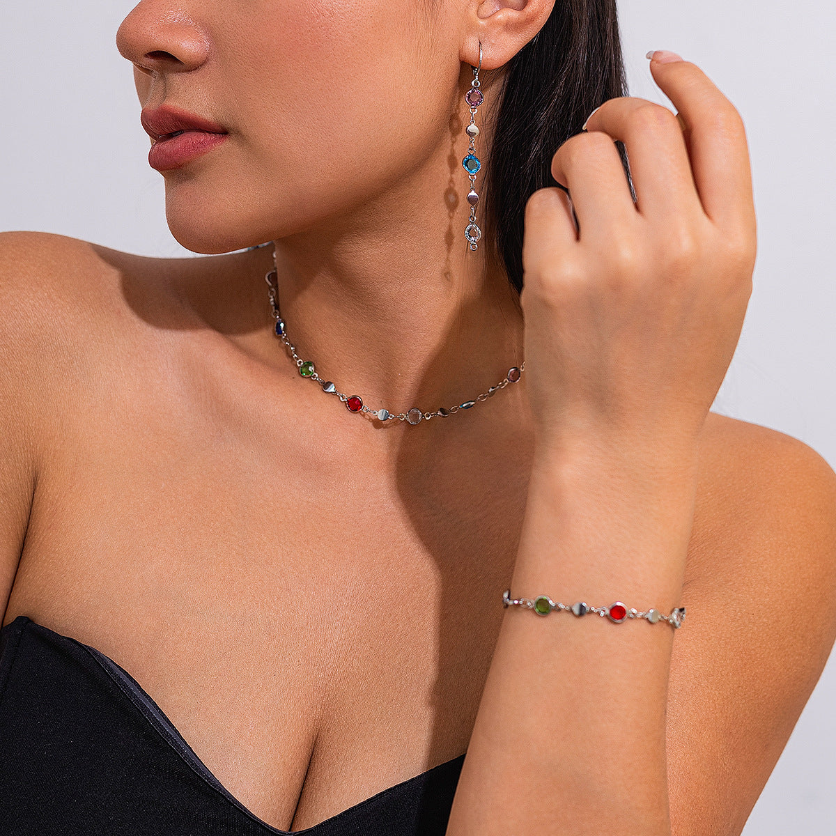 Elegant Geometric Crystal Plated Necklace with Tassel for Women