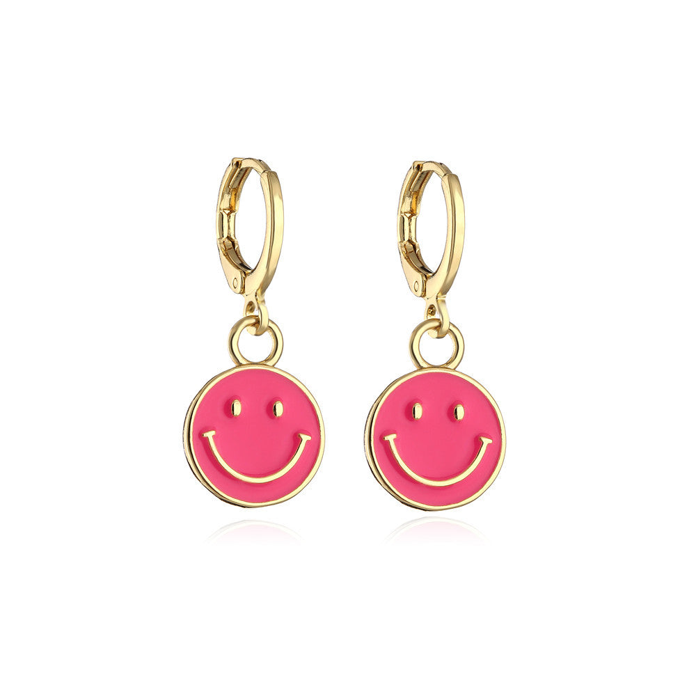 Sweet Cartoon Geometric Drip Oil Micro-set Cubic Zirconia Gold Plated Brass Earrings