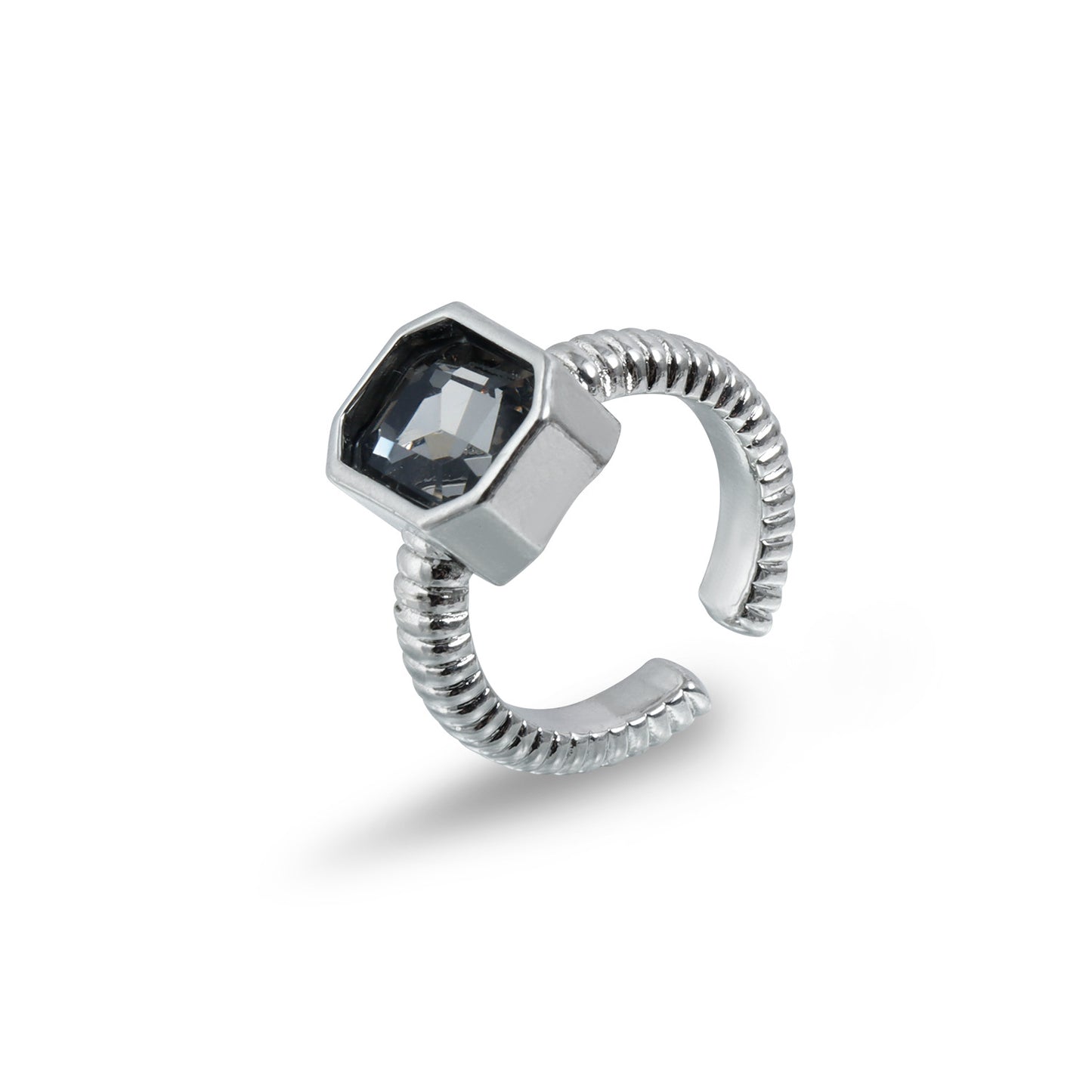 Fashion Geometric Square Black Rhinestone Plated Adjustable Ring for Women