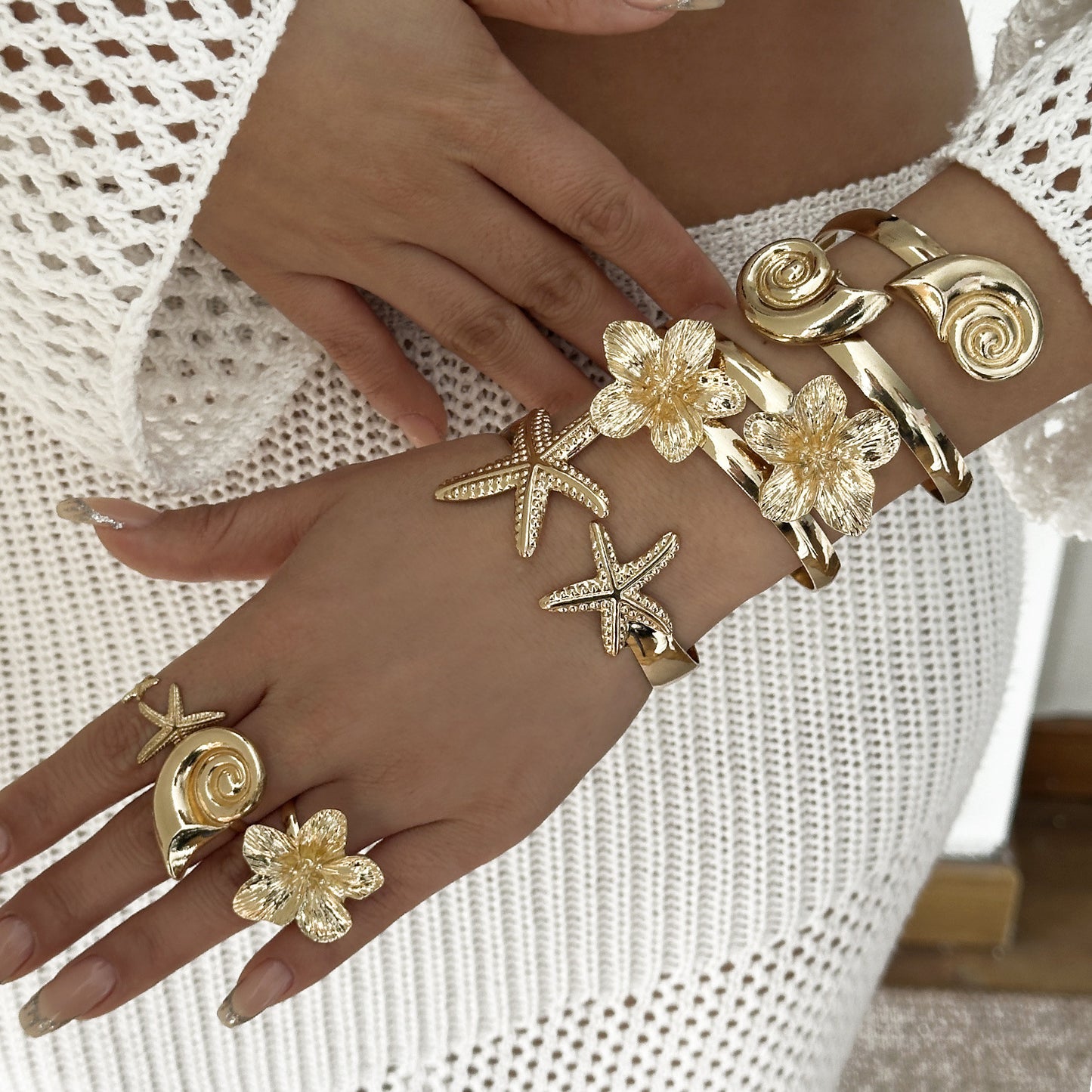 Vintage Geometric Floral Plated Alloy Ring for Women
